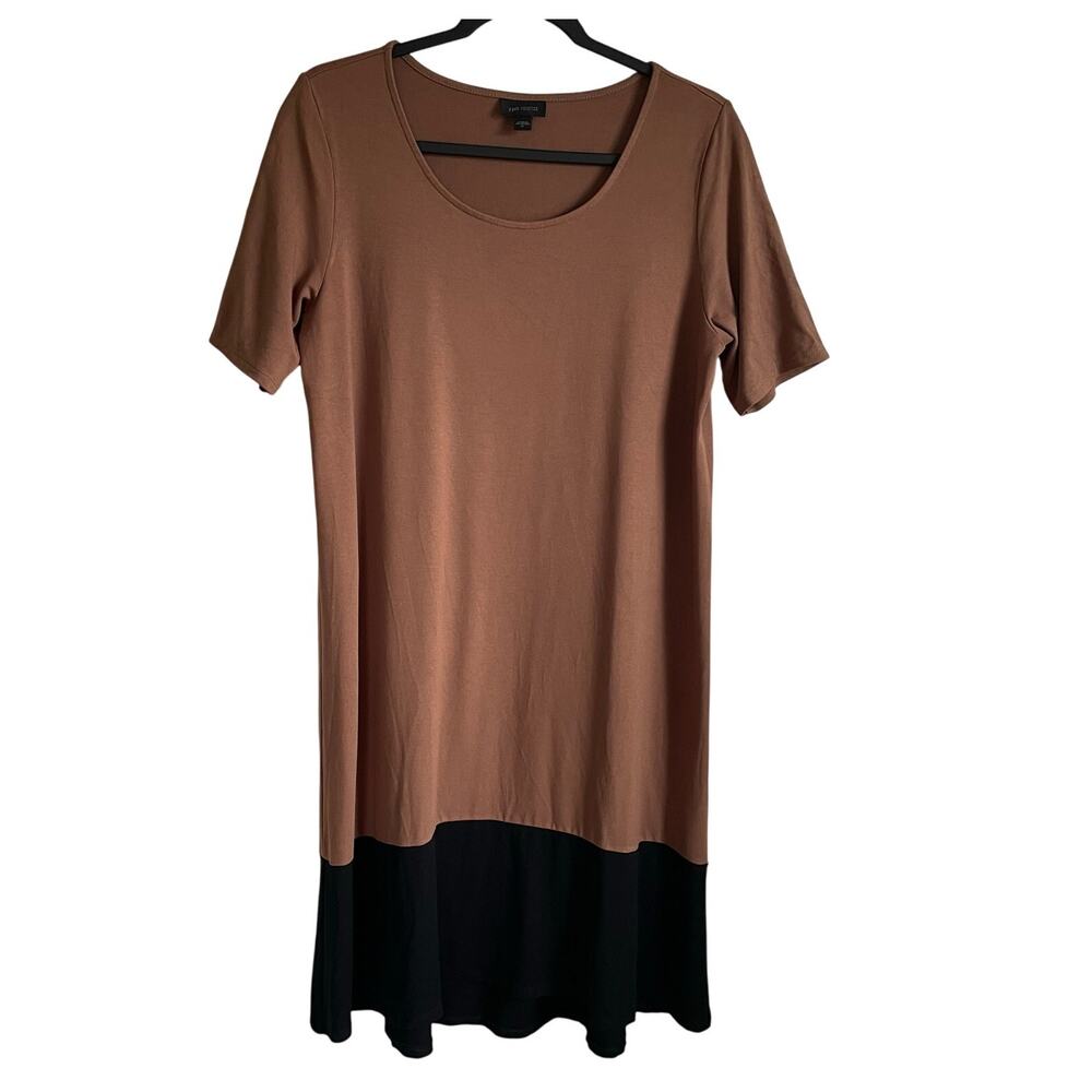 J. Jill Wearever Midi Dress Shift Sz M Colorblock Brown Black Short Sleeves
